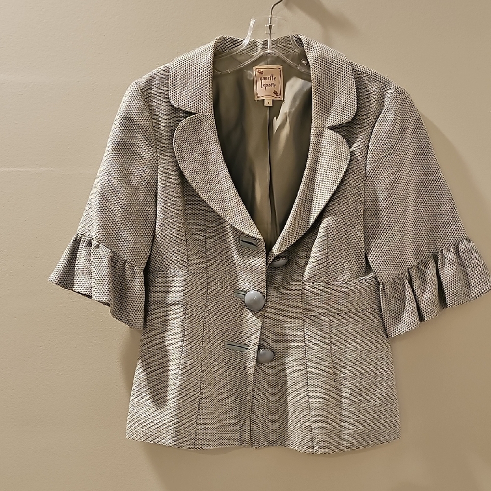 Women's Light Blue-Gray Ruffle Sleeve Blazer
